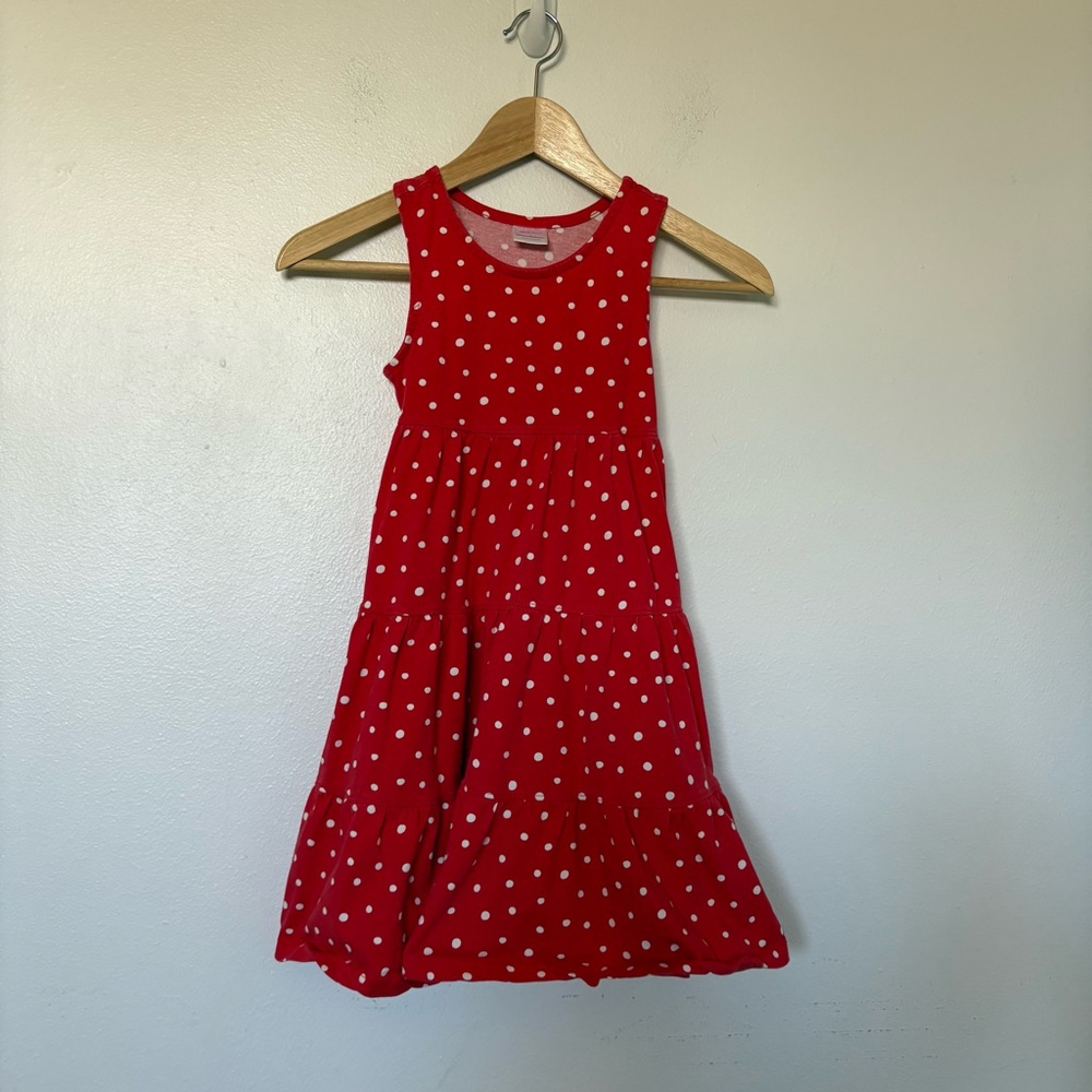 Hanna Andersson Twirl Power Tank Dress Red White Polka Dot‎ Tiered Size 6-7